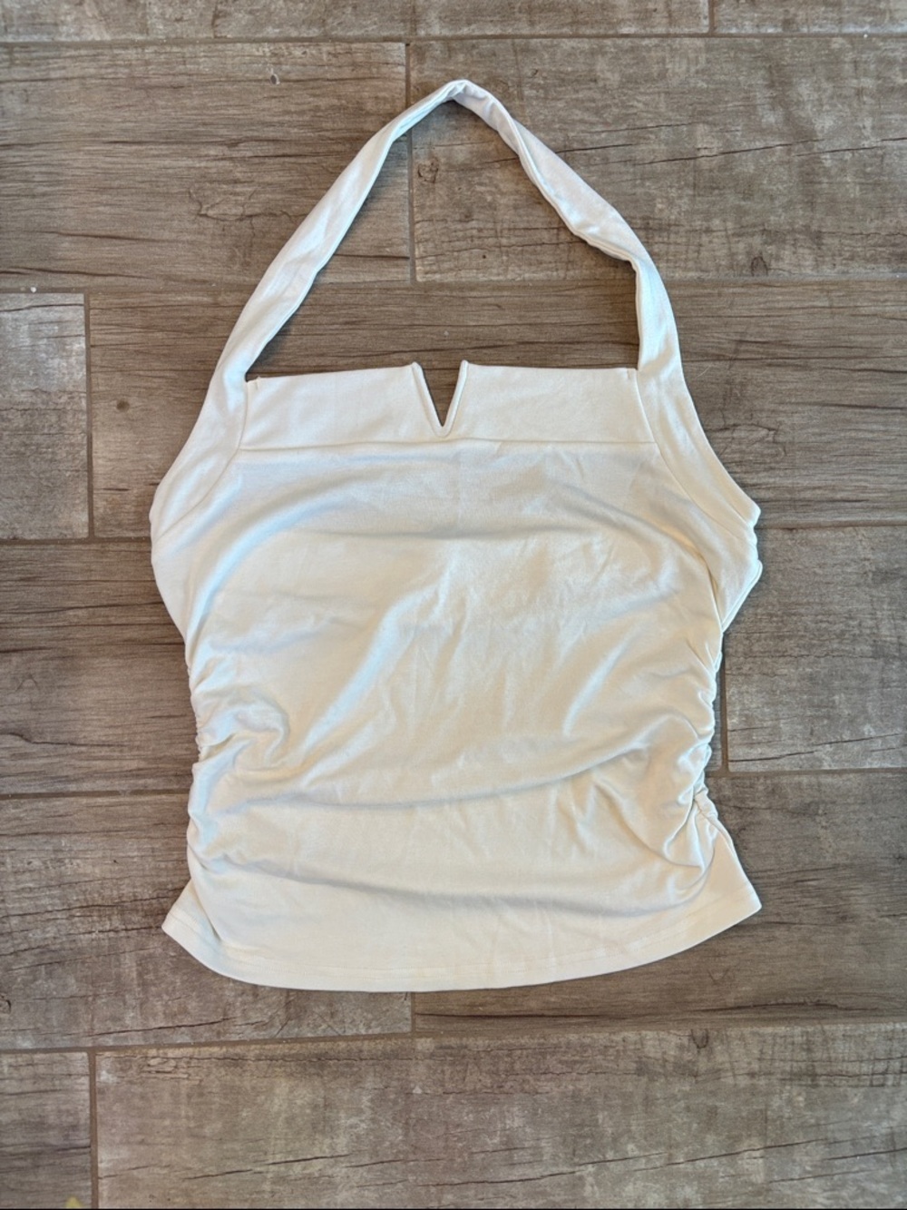 Commense Cream Halter Tank Top with V-Notch. 100% Cotton
